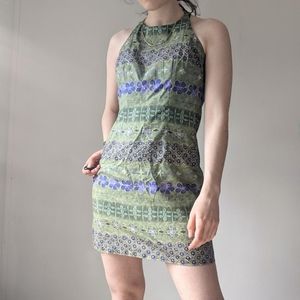 Vintage 90's Floral Pattern Halter Top Summer Mini Dress